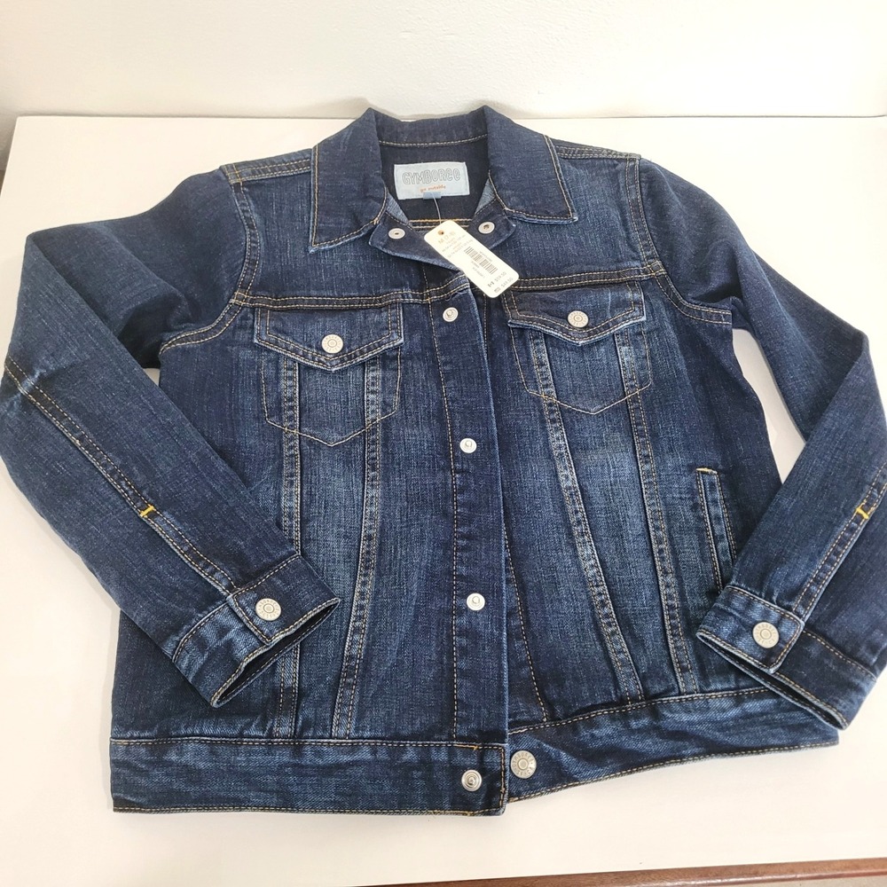 Gymboree Boys Denim Trucker Jacket Dark Wash Blue‎ Jean Coat Size M 7-8 NWT